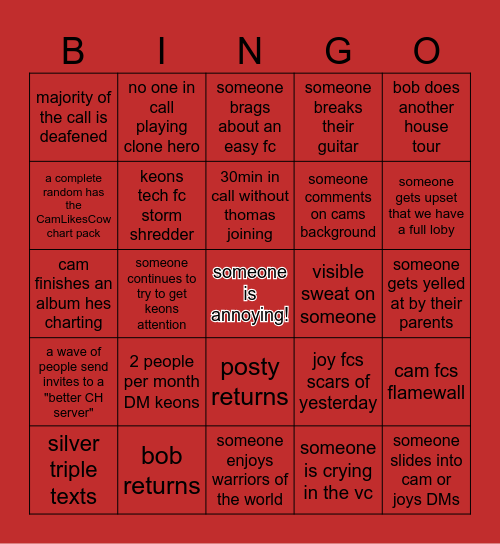 clone hero cringe 2024 bingo Card