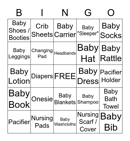 ABIGAIL LYNN'S BABY SHOWER  Bingo Card