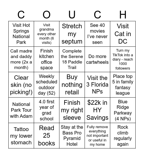 Cooper’s 2024 Bingo Card