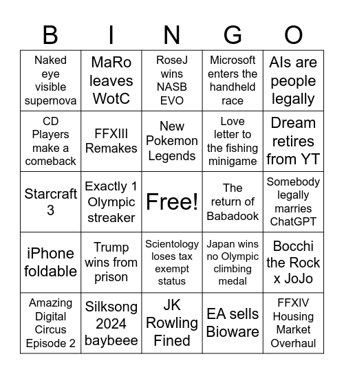 2024 Bingo Card