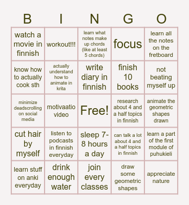 tammikuu Bingo Card