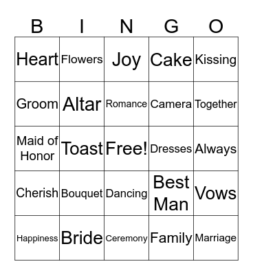 Viviane's Bridal Shower Bingo Card