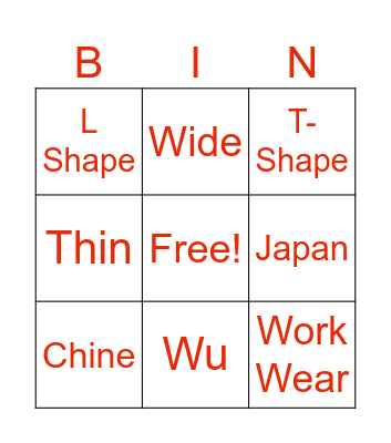 Kimono Bingo Card