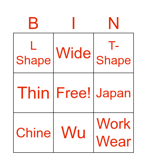 Kimono Bingo Card
