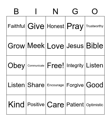 Good Works Bingo Card