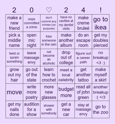 vi's 2024 Bingo Card