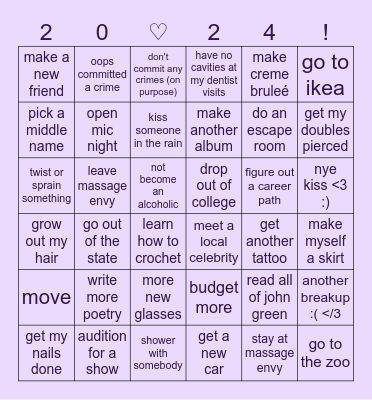 vi's 2024 Bingo Card