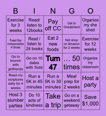 Sandie’s 2024 Bingo Card