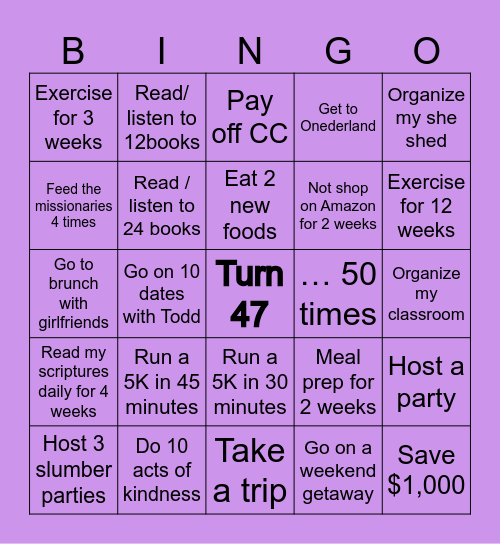 Sandie’s 2024 Bingo Card