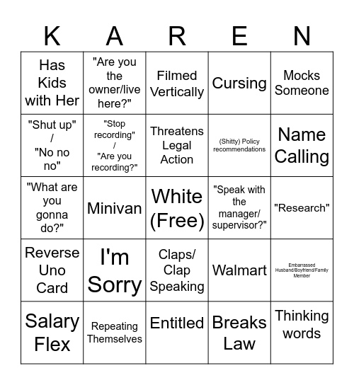 Karen Bingo (Via Donut Operator) Ver.1 Bingo Card