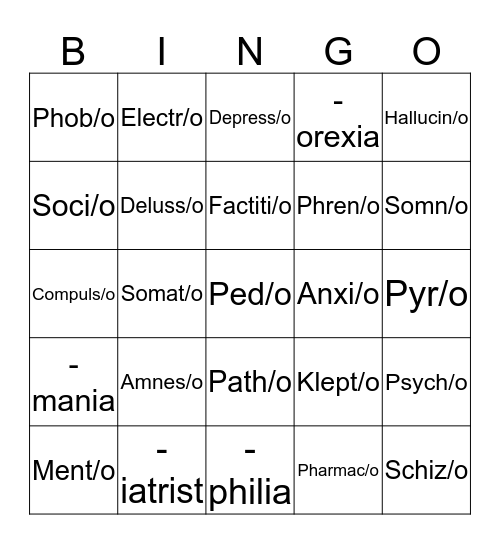 Mental Health Bingo Card