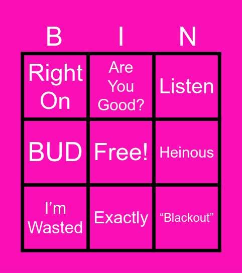Shay’s Bingo Card