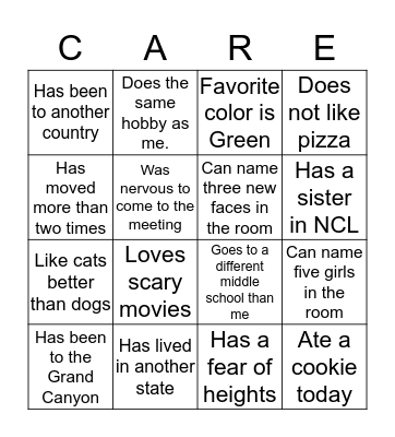 N.C.L Class of 2022 Bingo Card