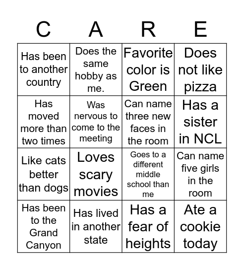 N.C.L Class of 2022 Bingo Card
