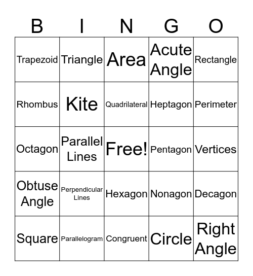 Geometry Bingo Card