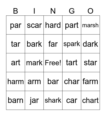 "ar" Bingo Card