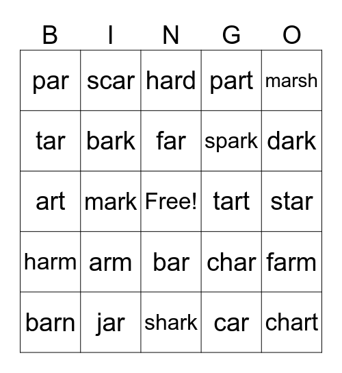 "ar" Bingo Card