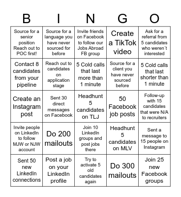 TS Tuesday Competition Bingo Card