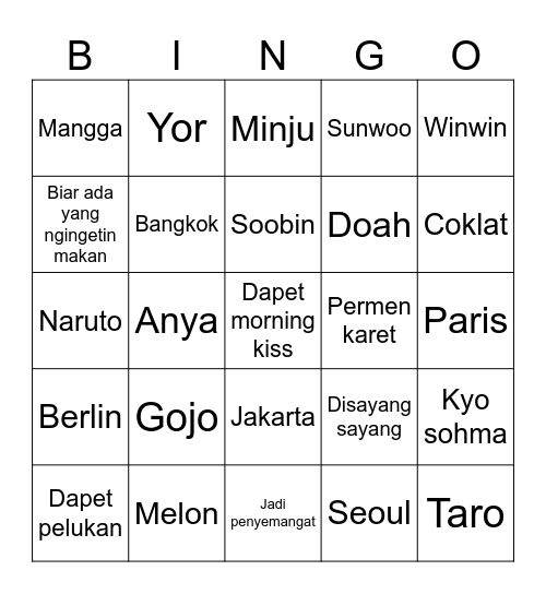Joyie Bingo Card