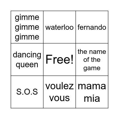 ABBA BINGO Card