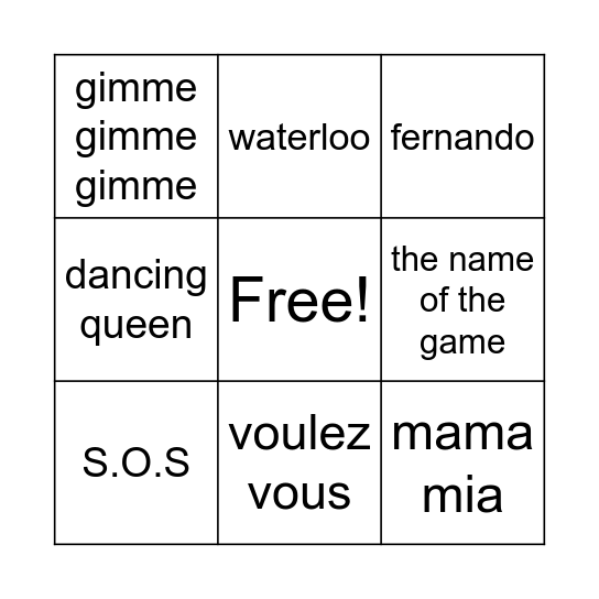 ABBA BINGO Card