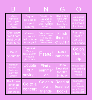 2024 Goals Bingo Card