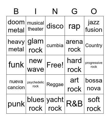 1970s Music Bingo Card