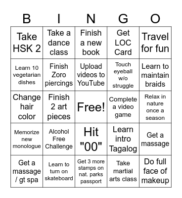 New Year Resolutions Bingo Card