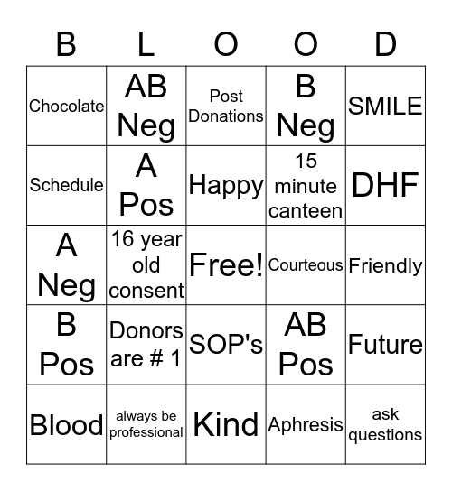 Blood Bingo Card