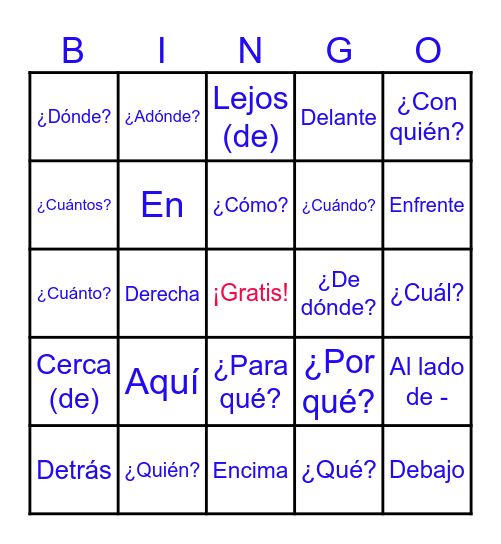 Palabras Interrogativas Bingo Card