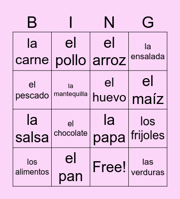 Span 1 U4: Foods (Span) Bingo Card