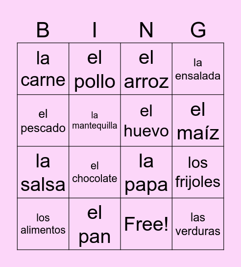 Span 1 U4: Foods (Span) Bingo Card