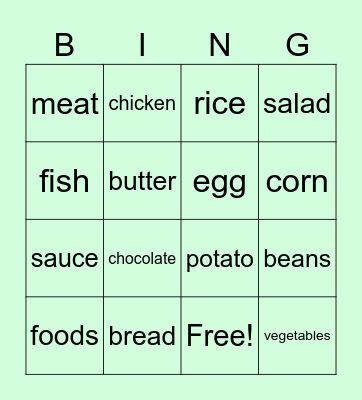 Span 1 U4: Foods (Eng) Bingo Card