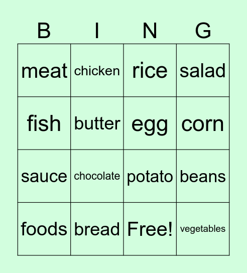 Span 1 U4: Foods (Eng) Bingo Card
