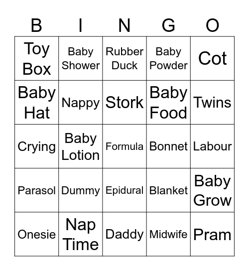 Baby Bingo Card