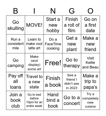 2024 Goals Bingo Card