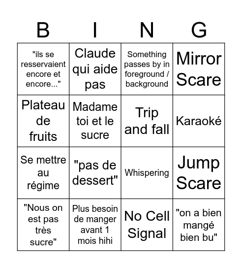 Horror Movie Cliche Bingo Card