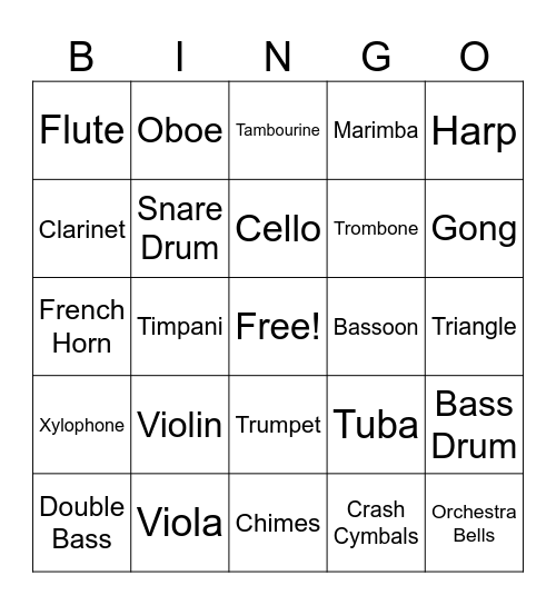 Instrument BINGO Card