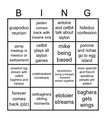 QSMP 2024 Bingo Card