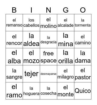 Vocabulario de La Dama Del Alba  Bingo Card