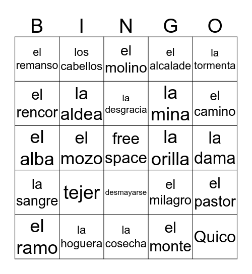 Vocabulario de La Dama Del Alba  Bingo Card