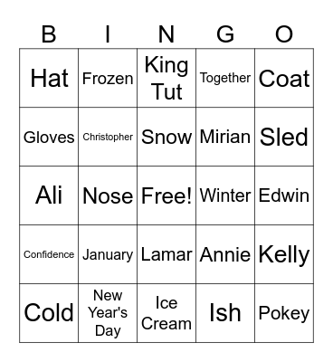 January 2024 Music Bingo! Bingo Card