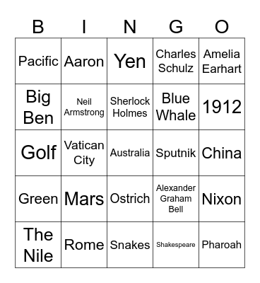 Trivia 1 Bingo Card