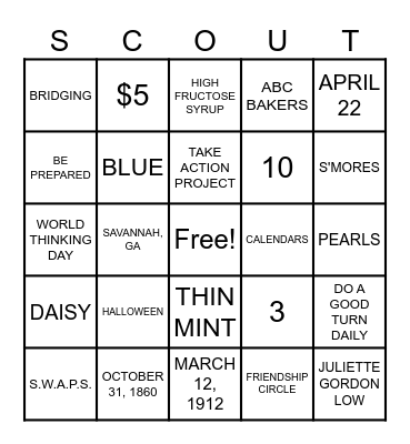 GIRL SCOUT TRIVIA BINGO Card