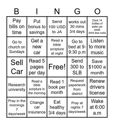 New Year's Resolution BINGO Card