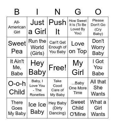 Baby Shower Music Bingo Card
