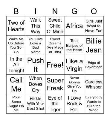 80's Bingo Card