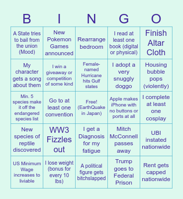 2024 Guesses/Predictions Bingo Card