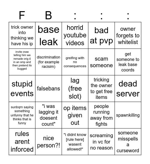 bad smp bingo Card