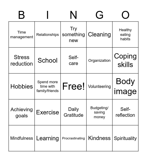 2024 Resolutions Bingo Card